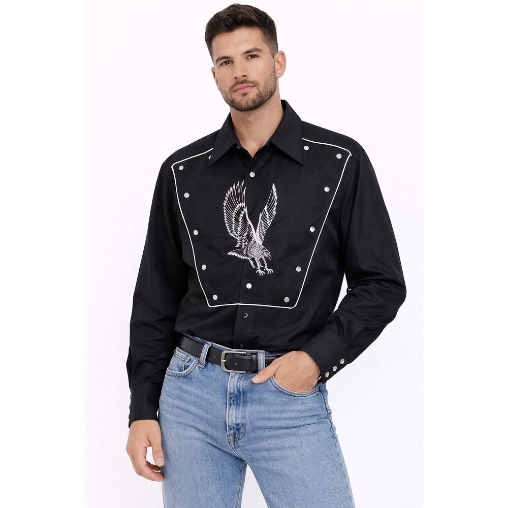 1970s H Bar C Black Eagle Embroidered Western Shirt medium